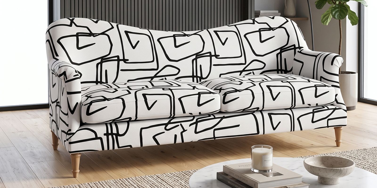 Capri Abstract Linear 3 Seater Upholstered Sofa Capri Abstract Linear 3 Seater Upholstered Sofa