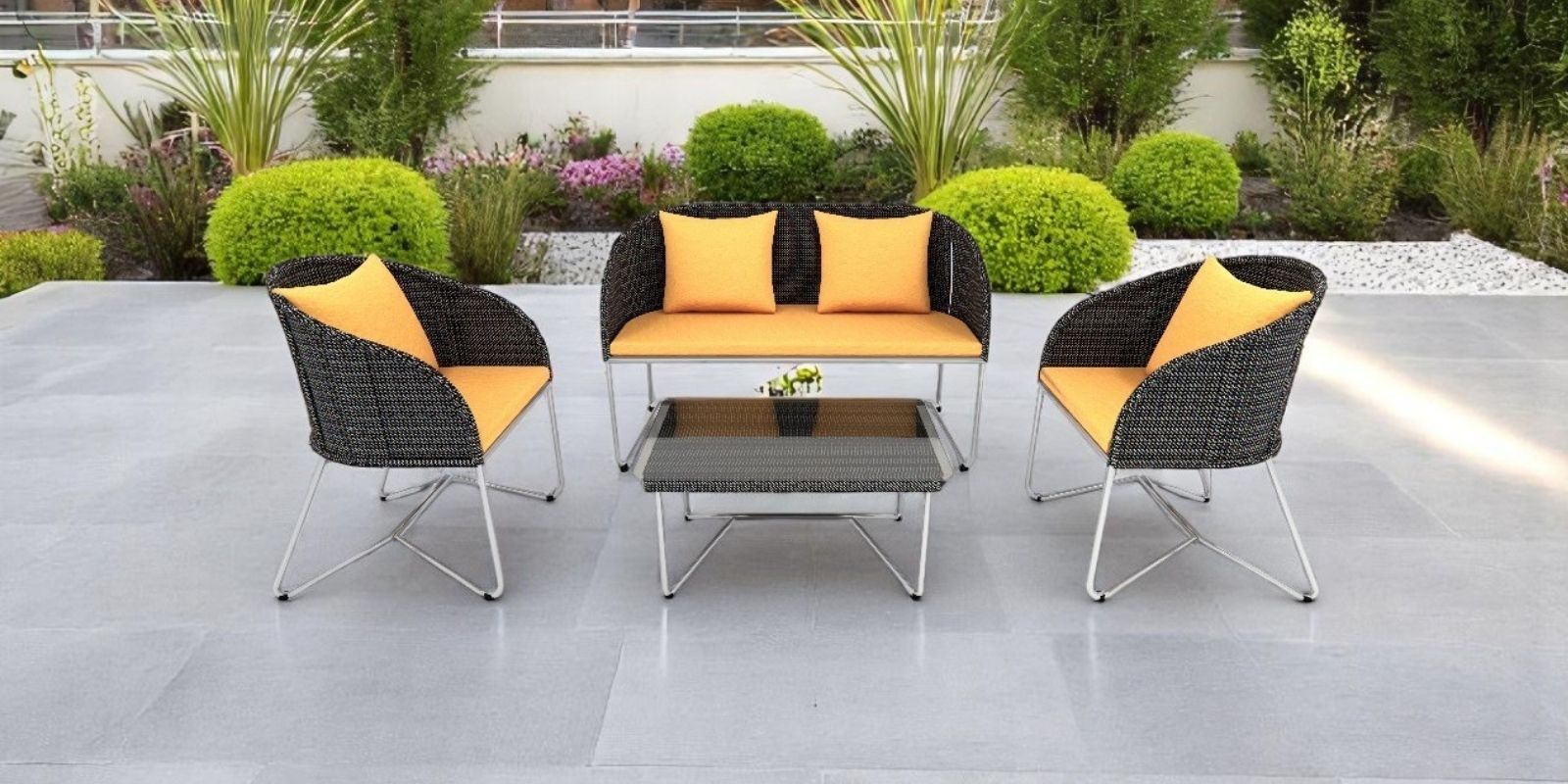 Carbon Wicker 2+1 Seater Sofa with Table In Beige Colour