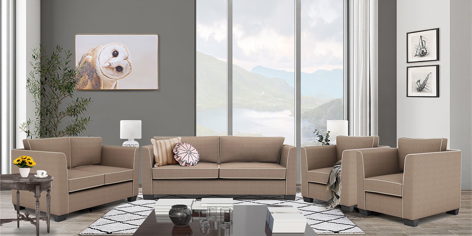 Carolina Sofa Set (3+2+1+1) Seater in Beige Colour