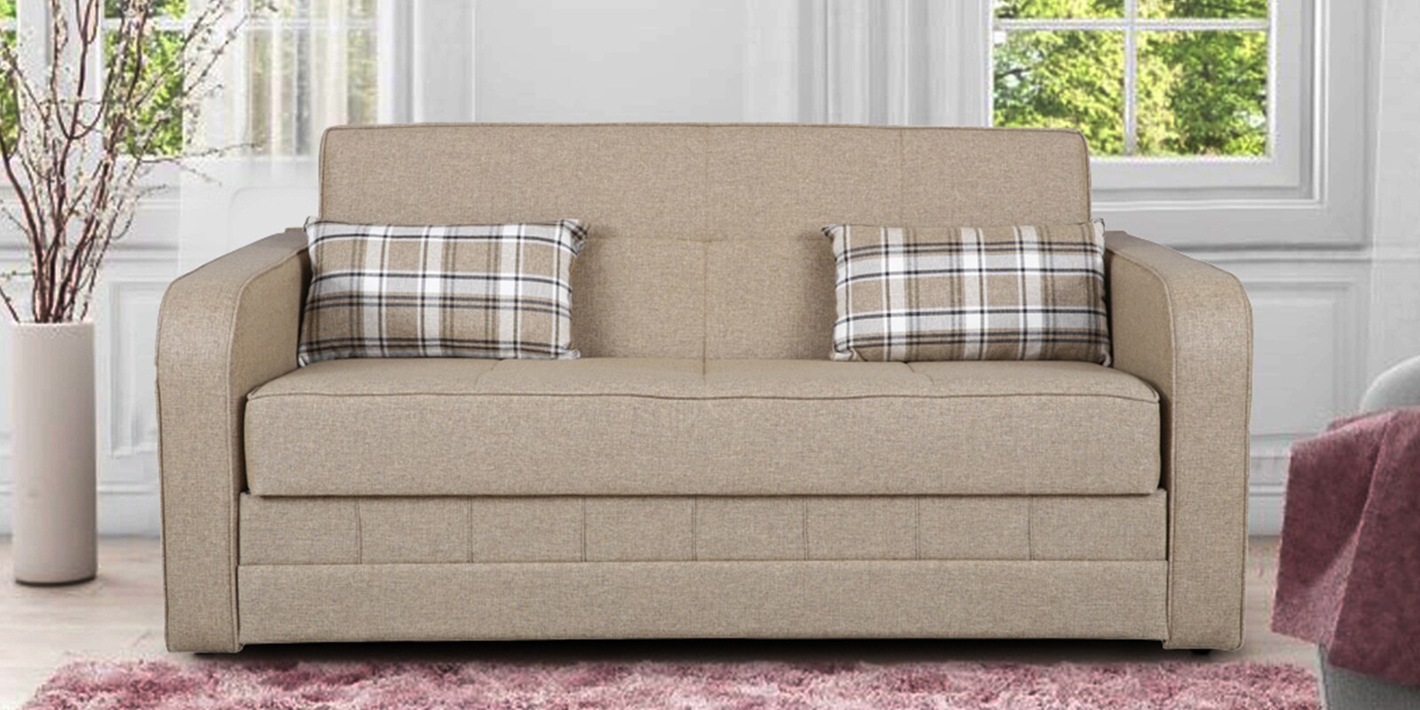 Caroline Pull-Out Sofa Cum Bed in Beige Colour