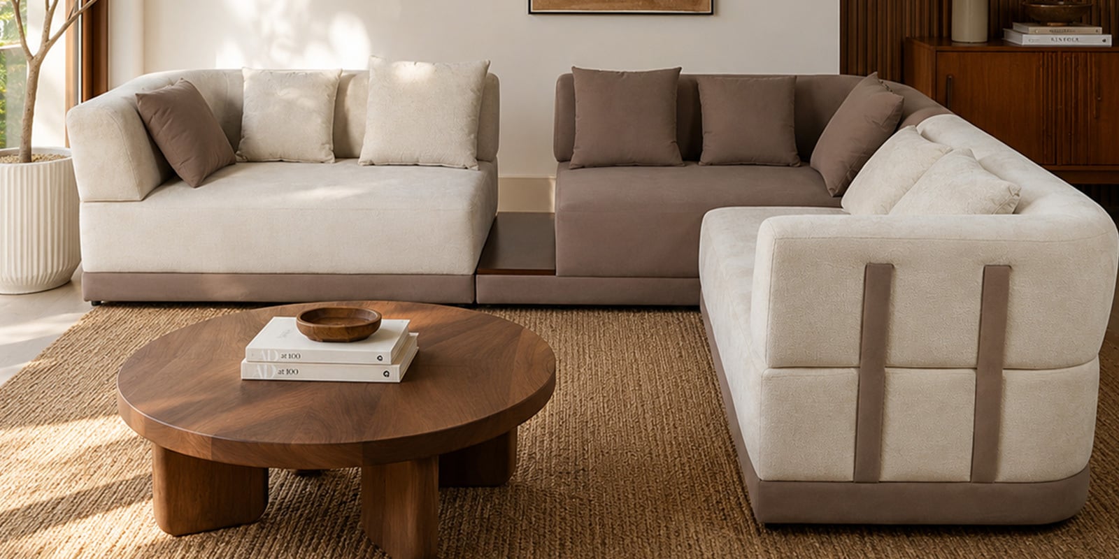 Carrick Fabric Corner Sofa in Beige Color
