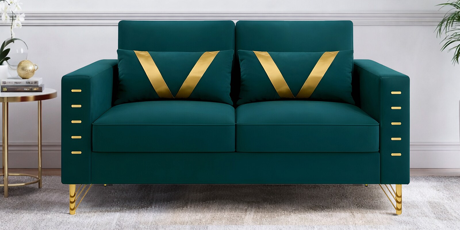 Carson Velvet Fabric 2 Seater Sofa In Teal Green Color