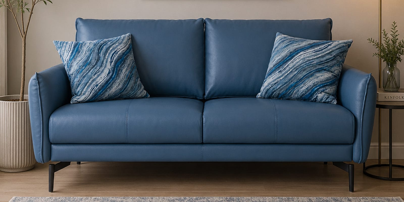 Cartlon Half Leather 2 Seater Sofa in Urban Nappa ocean Blue colour