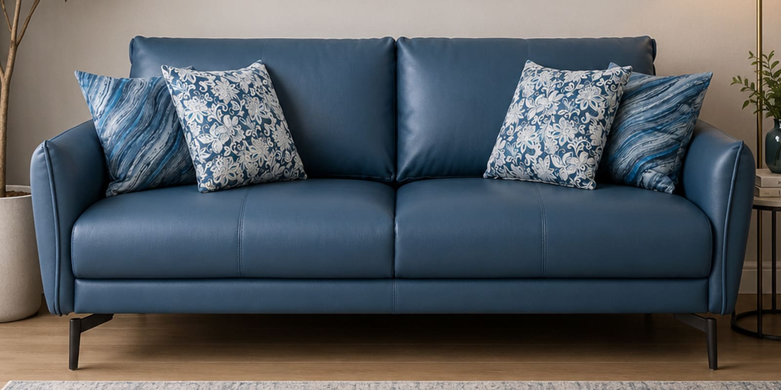 Cartlon Half Leather 3 Seater Sofa in Urban Nappa ocean Blue colour