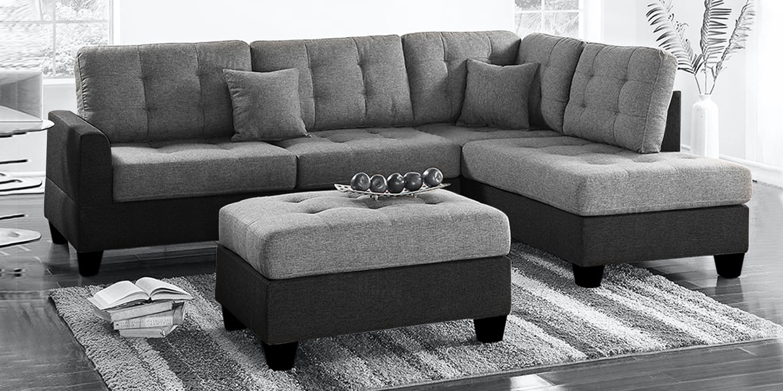 Buy Brozvan 3 Seater Lhs Sectional Sofa With Ottoman In Light Dark Grey Colour By Casastyle Online Lawson Lhs Sectional Sofas Sectional Sofas Furniture Pepperfry Product