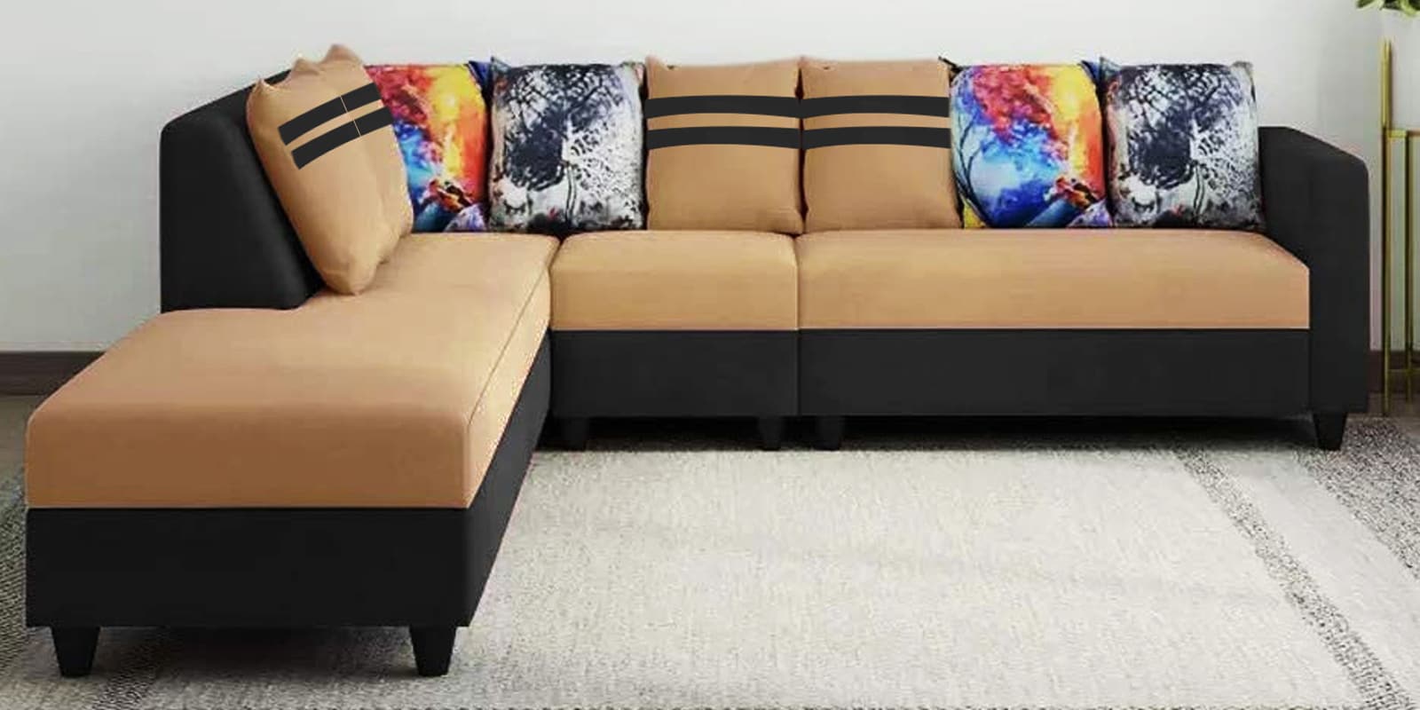 Casvo 3 Seater RHS Sectional Sofa in Camel & Black Colour