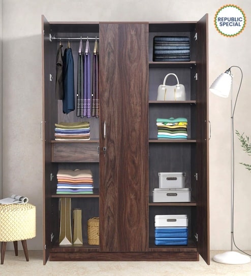 Cabalina 3 Door Wardrobe In Natural Walnut Colour
