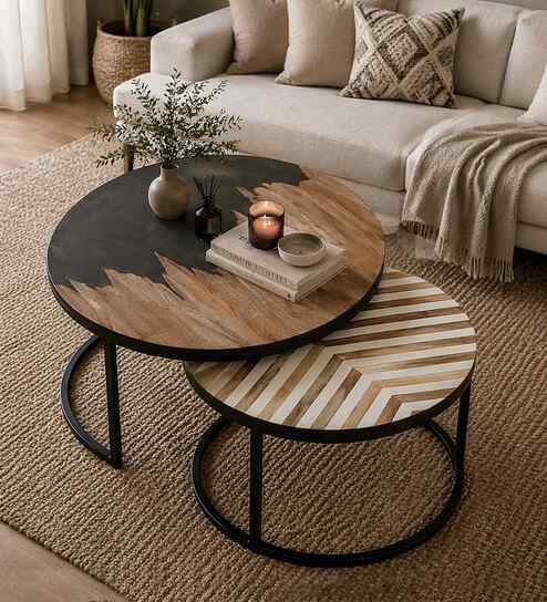 Cady Metal Nesting Coffee Table Set In Black Finish (Set of 2)