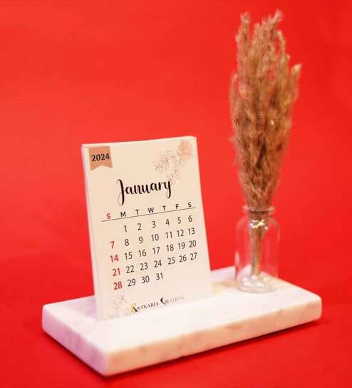 Calendar 2024 White Marble & Paper Desk Organizers