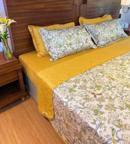 Calendula Yellow 100% Cotton Floral 250 GSM Double Bed AC Comforter