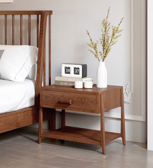 Calista Bedside Table In Brown Finish