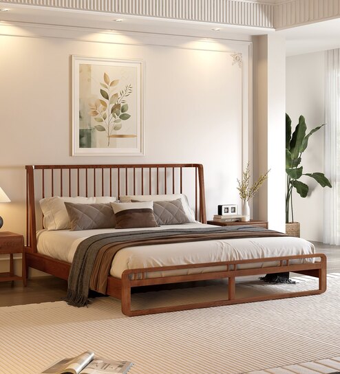 Calista Queen Size Bed In Brown Finish