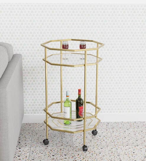 Callie Bar Trolley In Gold Finish