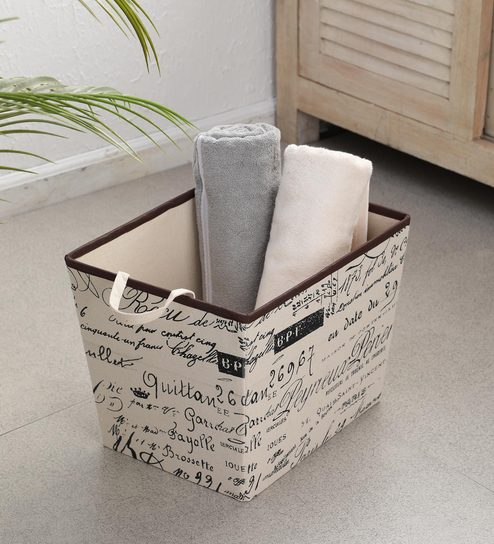 Buy Cream Canvas Wardrobe Basket L 14 W 12 H 12 Inches By