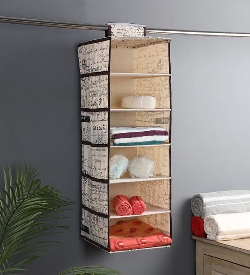 6 Compartments Canvas 32 Inches Hanging Shelf By Calligraphia