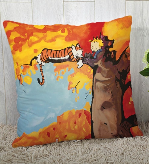 Calvin Hobbes Silk Cushion Cover By Stybuzz