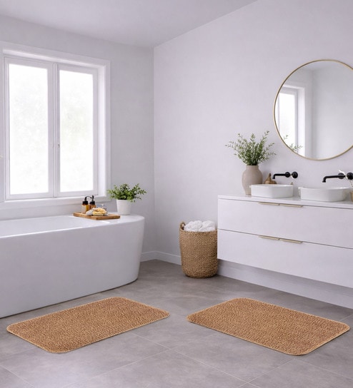 Camel Absorbent and Quick-Dry Polyester Bath Mats 38x58 cm