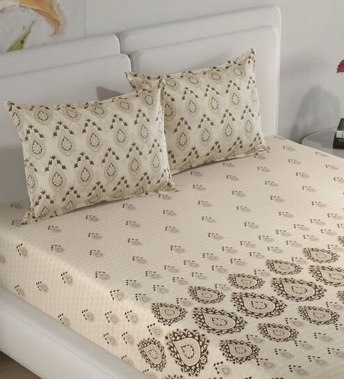 Camel Ethnic Print 180 TC Cotton King Bedhseet 2 pillow covers