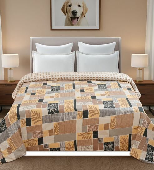 Camel Printed Microfiber Reversible 180 GSM Double Bed AC Comforter