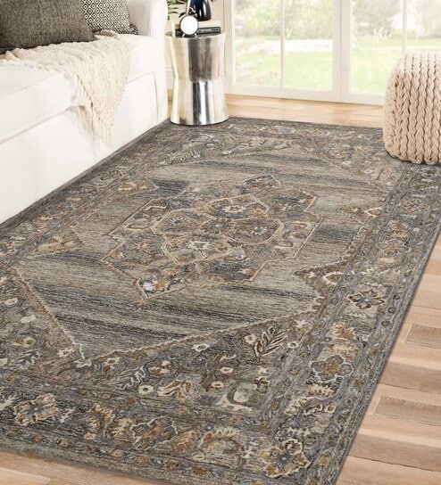 Brown Persian Viscose 5 ft x 7 ft Hand Tufted Carpet