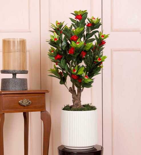 Camellia Rose Artificial Plant (Red & Green)