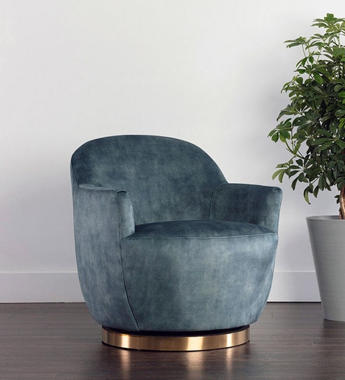 Cameron Suede Revolving Armchair in Turkish Blue Colour