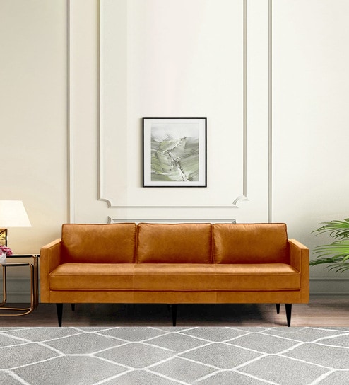 Cameroom Leatherette 3 Seater Sofa in Lama Yellow Colour