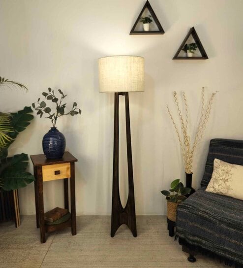 Camille Wooden Floor Lamp with Jute Shade & Brown Base