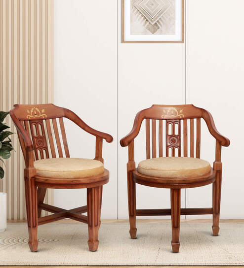 Canasto Teak Wood Arm Chair In Teak Finish (Set of 2)
