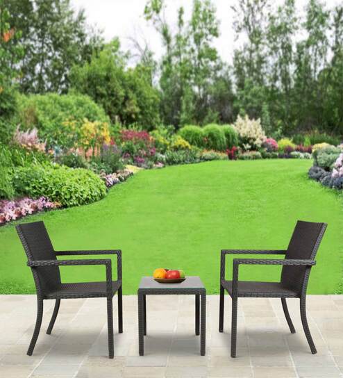 Canberra Wicker Table And Chair Set ( With 2 Chairs ) In black Finish