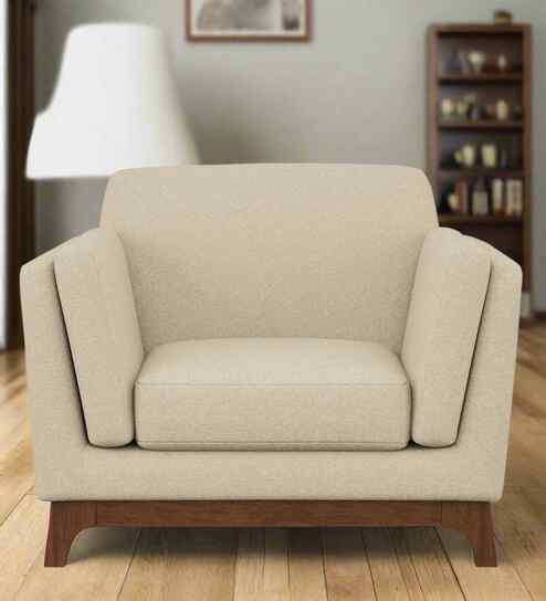 Candy Fabric 1 Seater Sofa in Cotton Beigen Color