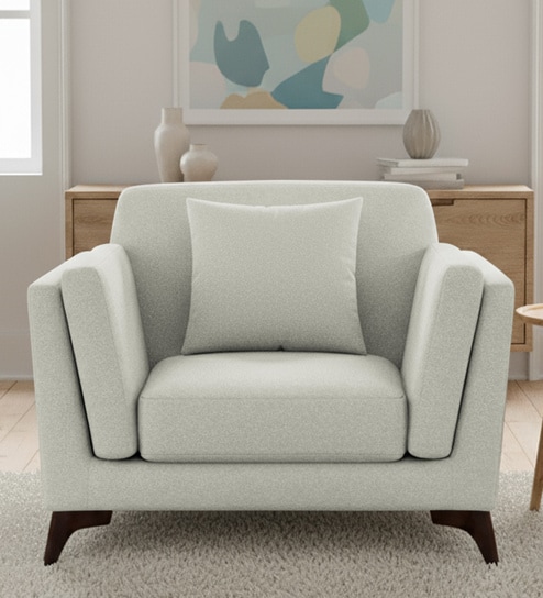 Candy Fabric 1 Seater Sofa in Pearl White Color By Febonic