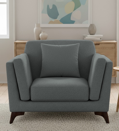 Candy Fabric 1 Seater Sofa in Nimbus Grey Color