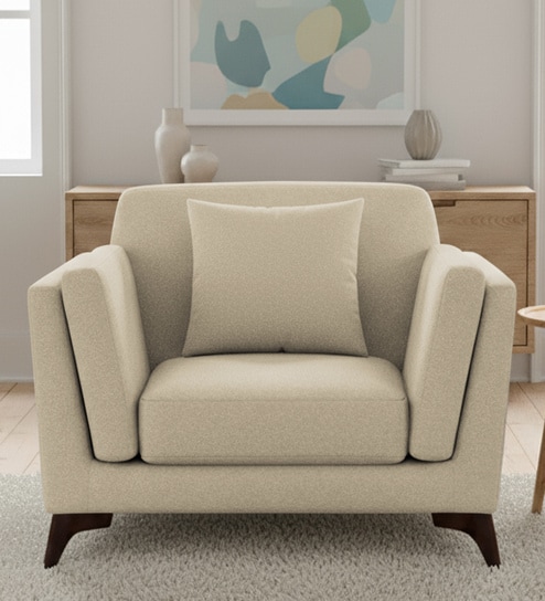 Candy Fabric 1 Seater Sofa in Cotton Beigen Color By Febonic