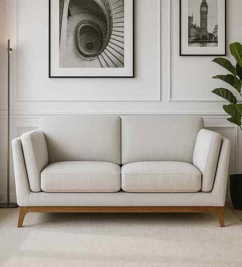 Candy Fabric 2 Seater Sofa in Pearl White Color