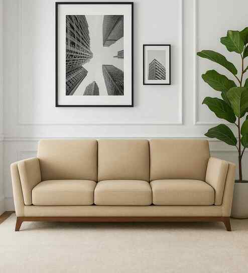 Candy Fabric 3 Seater Sofa in Cotton Beigen Color