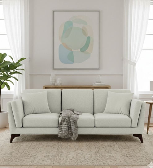Candy Fabric 3 Seater Sofa in Pearl White Color By Febonic
