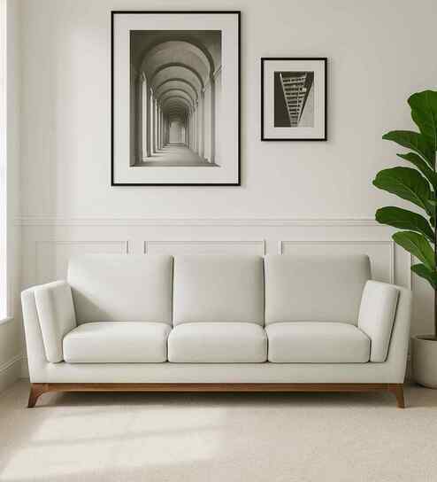 Candy Fabric 3 Seater Sofa in Pearl White Color