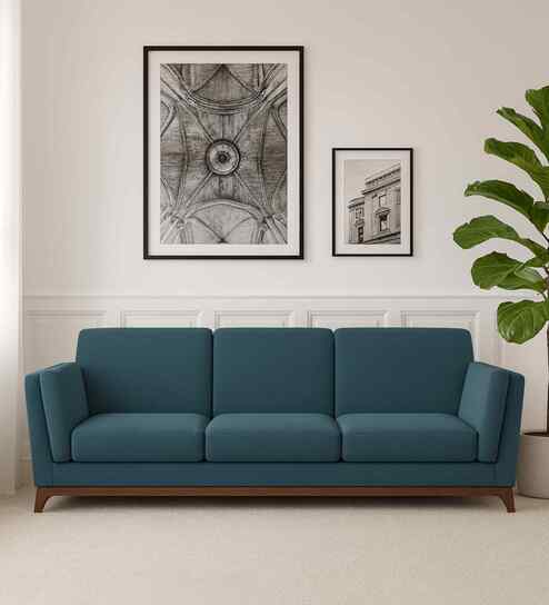 Candy Fabric 3 Seater Sofa in Sea Blue Color