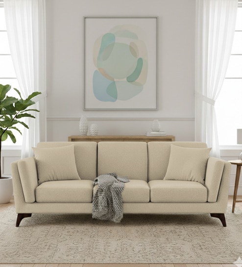 Candy Fabric 3 Seater Sofa in Cotton Beigen Color By Febonic
