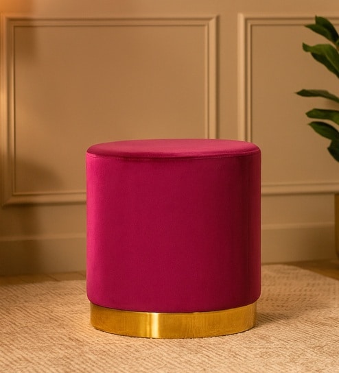 Candy Ottoman In Maroon Velvet Color