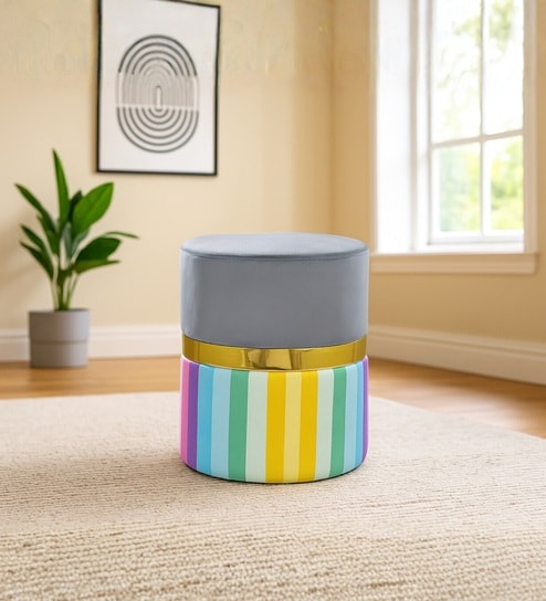Candy Ottoman In Rainbow Velvet Color