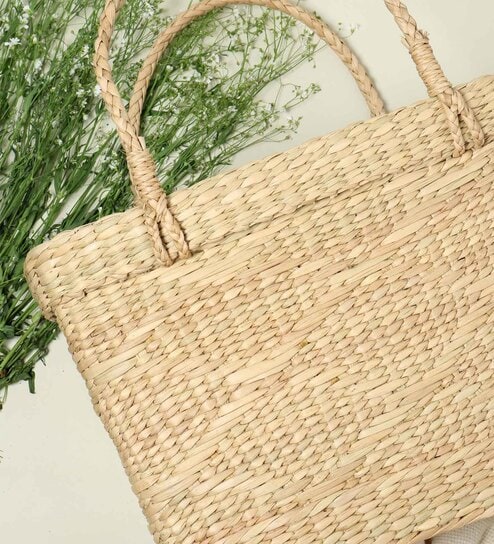(1Pc) Beige Seagrass Handmade Storage Basket & Wardrobe Organiser