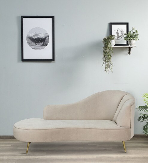 Canedo Velvet Chaise Lounger in Beige Colour