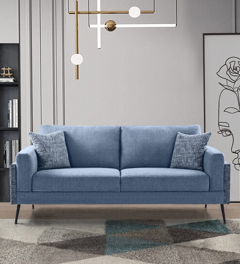 Cannes Fabric 3 Seater Sofa in Blue Colour