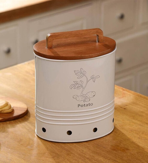 Canny Patato 2.5 Ltr Metal Storage Barrel with Wooden Lid by Ellementry