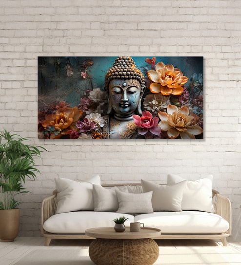 Framed Buddha Surrounded by Lotus Flowers Wall Painting