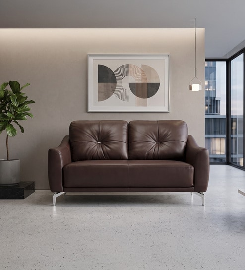 Canyon Half Leather 2 Seater Sofa In Brown Colour