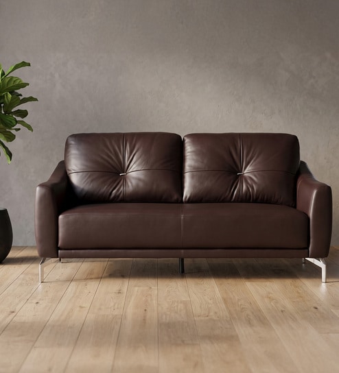 Canyon Half Leather 3 Seater Sofa In Brown Colour