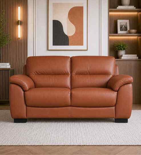 Canyon Leather 2 Seater Sofa Set In Brown Colour